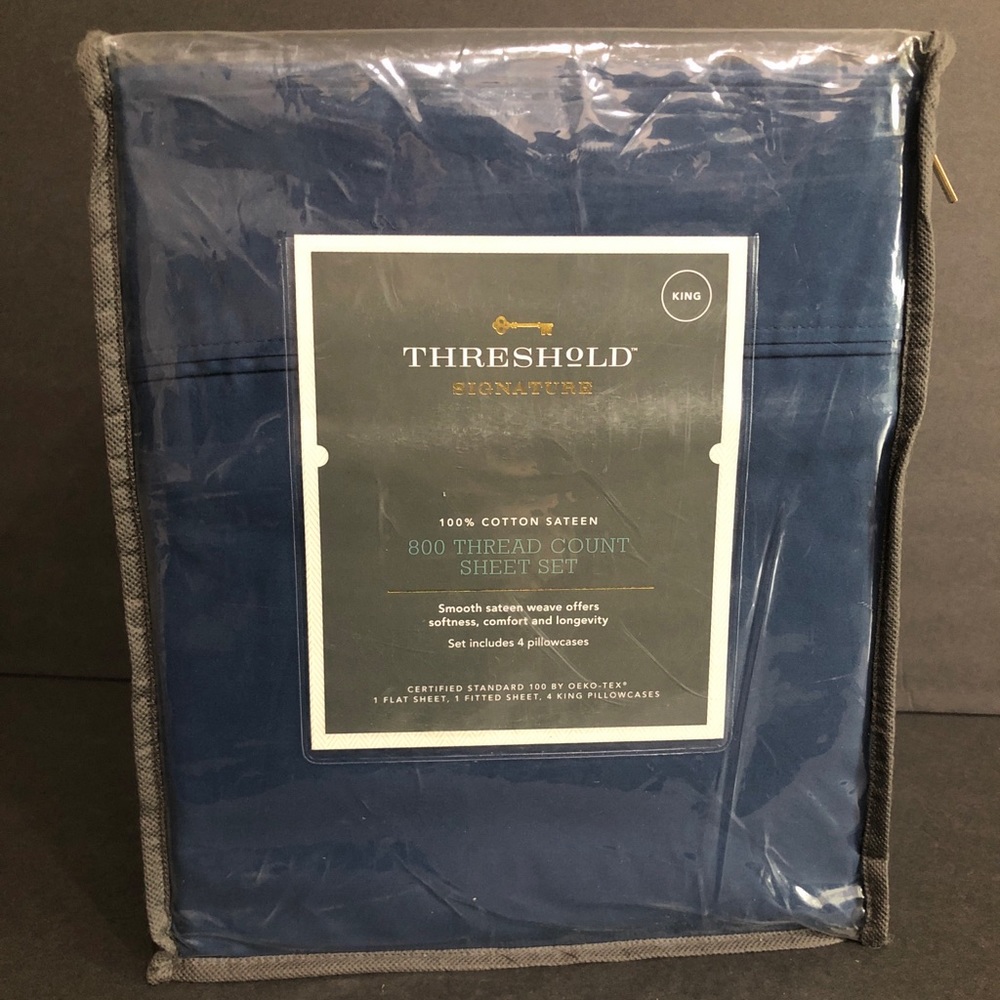 Complete Bedding Set Dark Blue Solid King 800 Thread Count Egypt Cotton.